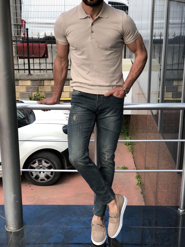 Ripped jeans and polo top shirt